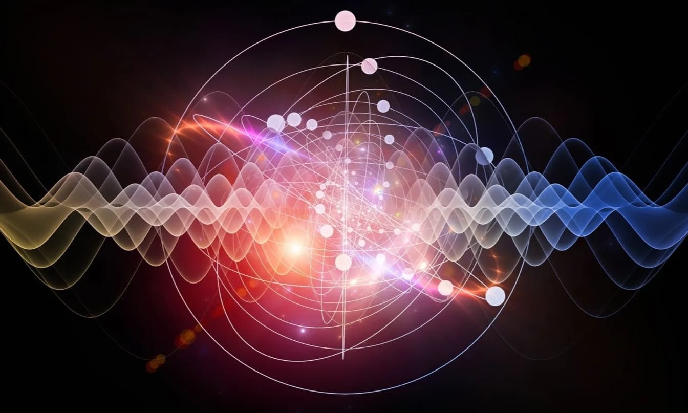 Glowing quantum-inspired network visualization with April 14 highlighted